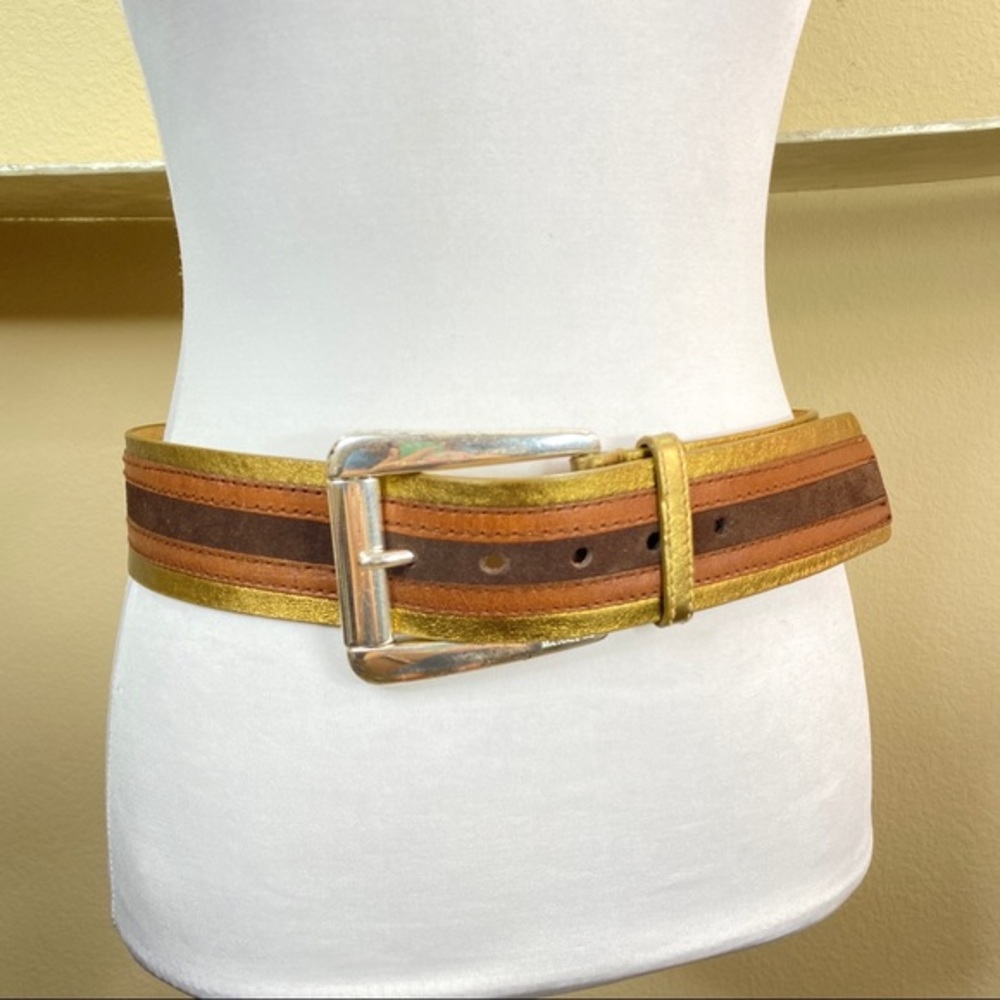 Michael Kors Brown Belt - Tri Colored Leather - Large Womens - Silver Buckle